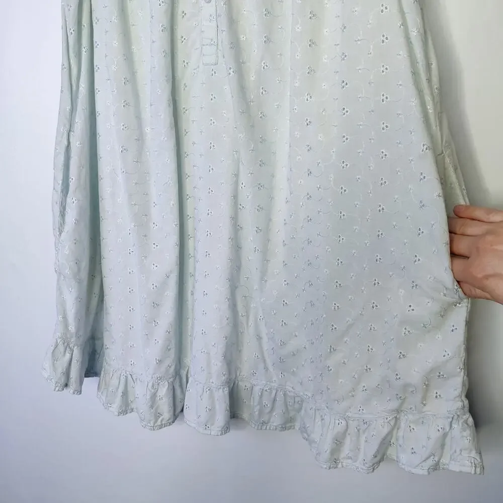 Vtg Soft Surroundings Baby Blue Eyelet Floral Embroidered Cotton Nightgown Small